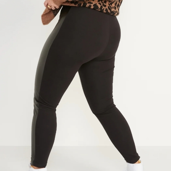 Old Navy Black High-Waisted Faux-Leather Panel Leggings For Women XL NWT - Picture 5 of 6